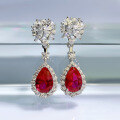 wholesale Pure silver new simulated ruby 7*10 earrings INS popular long ear accessories-0-1