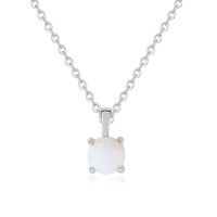 wholesale 925 Sterling Silver Women's Opal Pendant Necklace With Minimalist Four-prong Setting, Ins, European And American, Versatile Collarbone Chain-A2797-White Gold 925 Silver