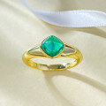 wholesale Metal: 925 Silver Gold Plated Bezel Set 6*6mm Emerald Sugar Loaf Ring for Women-0-3