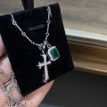 wholesale S925 Sterling Silver Cross Pendant Necklace with Emerald Inclusions Clavicle Chain, Popular Cross-Border European and American Style, Direct Wholesale from Manufacturer-0-1