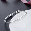wholesale 999 Silver Six-Character Mantra Solid Bangle, Ethnic Style Retro Push-Pull Design, Smooth Surface, Mother's Solid Silver Bracelet-0-3