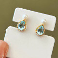 wholesale S925 Sterling Silver Red Elk Women's Ins Style Aqua Zircon Teardrop Earrings Sweet Fresh and Delicate Elegant Casual and Versatile-0-0