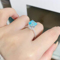 wholesale 925 Silver Zhuo Zhifan New 9*9 High Carbon Simulated Diamond Aquamarine Simulation Diamond Ring for Women Wedding Engagement-0-1