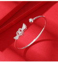 wholesale 990 Sterling Silver Heart-shaped Diamond-inlaid Openable Solid Bracelet for Women, Minimalist Design, Pure Silver Bangle, Gift for Girlfriend-0-5