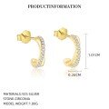 wholesale S925 Sterling Silver Irregular C-shaped Earrings With Zirconia And Curved Lines, Women's Light Luxury Design-0-6