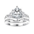 wholesale S925 Sterling Silver 2-Carat Pear-Shaped Moissanite Ring Set for Women, High-End Silver Jewelry Wholesale-0-4