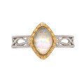 wholesale S925 Silver Plated 14K Gold French Vintage Style Shell + White Crystal Ring for Summer-0-4