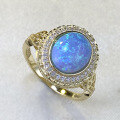 wholesale S925 Silver Gold-Plated Opal Blue Ring for Women with 8*10mm Oval Australian Opal, Cross-Border-0-3
