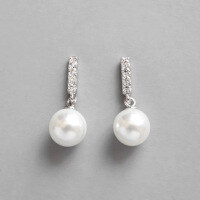 wholesale S925 Sterling Silver ET265 Korean-style Minimalist Micro-pave Vertical Pearl Stud Earrings for Women, Student Silver Jewelry-Platinum [with sterling silver ear plugs] &gt; 925 silver
