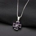 wholesale 925 Silver Natural Amethyst Heart Four-Leaf Clover Pendant Topaz Gemstone Necklace with Unique Design-0-2