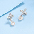 wholesale 925 Silver Vintage Pearl Earrings Moissanite Small Design Earrings Women Fashion Elegant Butterfly Earrings Wholesale-0-2