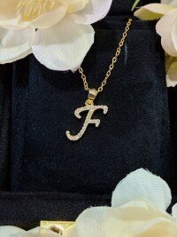 S925 Silver 18k Gold-Plated Moissanite Alphabet Pendant Necklace, DIY Gift.-F> White Gold
