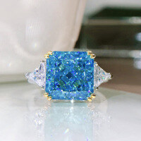 wholesale 925 Silver ZHUO Zhifan New Ice Flower Cut Ring Set with Aqua High Carbon Diamond 10*10 European and American Light Luxury Style-Ocean Blue No. 6