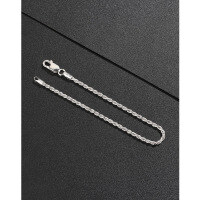 wholesale 925 Sterling Silver 2mm Rope Bracelet for Women Cross-Border Popular European and American Accessories, Trendy Hip-Hop Twisted Rope Couple Jewelry-Platinum 18cm>925 silver