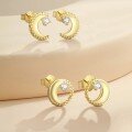 wholesale S925 Sterling Silver Shining Star And Moon Earrings, French Retro Small Design, Luxurious Advanced Sense-0-2