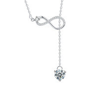 S925 Sterling Silver Infinity Symbol Tassel Necklace with Moissanite Pendant-Infinity symbol tassel necklace (white gold)  1 carat moissanite