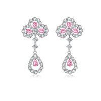 wholesale S925 Sterling Silver Four-Leaf Clover Stud Earrings with Tassel Drop, High-End Sense Versatile Full Diamond Celebrity Style, Factory Direct-Pink Diamond-ED037 925 Silver