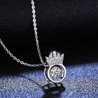 S925 Silver Pendant Moissanite Crown Jumping Heart Necklace for Women-50-piece chain (D color moissanite)  925 silver