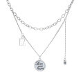 wholesale S925 Sterling Silver Women's Necklace with Small Pendant Design, Double Layer Fringe, Hollow English Round Pendant, and T Letter-0-4
