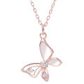 wholesale 925 Sterling Silver White Mother-of-Pearl Butterfly Necklace for Women, Light Luxury Small Brand Design Sense Collarbone Chain, Korean Version New-0-4