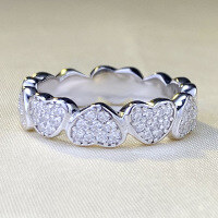 wholesale S925 Silver New Heart-shaped Full Diamond Row Ring for Women, Luxurious and Fashionable European and American Style-R817 White Diamond No.9