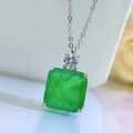 wholesale Metal: 925 Sterling Silver Stumu Jewelry New Square 15*15 Emerald Simulated Bezel Pendant with European & American Style Lucky Necklace-0-1