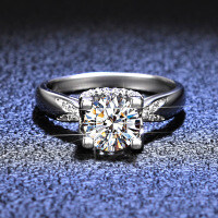 925 Silver 1ct Four-Prong Bullhead Moissanite Ring, Factory Wholesale-carat (simulated diamond)  Hong Kong number 13