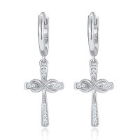 wholesale S925 Sterling Silver Moissanite Cross Ear Studs Infinity Symbol Fashion Trendy Minimalist Versatile Earrings-Type C Platinum>925 Silver