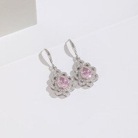 wholesale S925 Sterling Silver Cross-Border New Accessory Pink Diamond Earrings Ice-Cut High Carbon Diamond Stud Earrings for Women, European and American Style-Pink Diamond Earrings>925 Silver