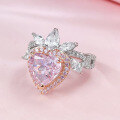 wholesale Metal material first, Mu Jing Jewelry new imported high-carbon diamond 9*9 heart-shaped pink diamond ring for women, fashionable and versatile for daily wear-0-1