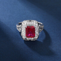 wholesale Metal material first: Cross-border wholesale live broadcast of rectangular synthetic cultured ruby pendant with European and American fashion luxury set high-carbon diamond necklace-US size 6