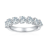 wholesale 18k Gold Plated Sterling Silver HW Love Arrangement Moissanite Diamond Ring Full Eternity Band Stackable Ring-Half-circle heart-shaped moissanite (single 30 points)  US size 5