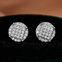 S925 Silver Geometric Irregular Circle Round Ear Stud Earrings with Moissanite-Set with moissanite (gold)  925 silver