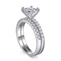 wholesale 925 Sterling Silver European & American Zircon Ring for Women Fashionable Diamond-Inlaid Two-in-One Set Engagement Ring-0-2