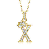 Gold-Plated Copper Crown Zircon Quartz Letter Pendant Necklace-Letter necklace X