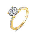 18K Gold Plated S925 Silver Round Moissanite Four-Prong Ring-0-3