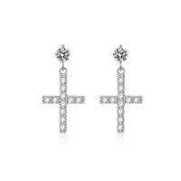 wholesale 925 Sterling Silver Amazon Cross-Border Bestseller Unisex Cross Moissanite D Color Stud Earrings-Silver-MS098>925 silver