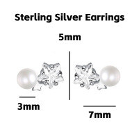 wholesale Metal: S925 Sterling Silver Cute Star Ear Studs For Women, High-end Sense, Sweet, Ins Style, Popular Luxury Sterling Silver Earrings, Adorable-Pearl Star Sterling Silver Earrings