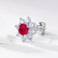 wholesale S925 sterling silver cross-border new luxury color gemstone cultivated ruby earrings high-end sunflower ear studs wholesale-0-2