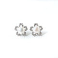 wholesale S925 Sterling Silver Petal Freshwater Pearl Earrings for Women, Floral Stud Earrings, Minimalist, Niche, Retro, Elegant, and Chic-0-4