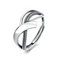 wholesale S925 Sterling Silver Retro Minimalist Multi-Layer Cross Hollow-Out Geometric Ring Unisex Adjustable Open Ring-0-4