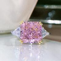 wholesale 925 Silver Zhuo Zhifan Jewelry Simple High-Imitation High-Carbon Diamond Ring Set with 10*10 Pink Diamond, Fashionable and Personalized Ring for Women-Pink No. 7