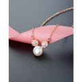 wholesale S925 Sterling Silver Rose Gold Plated Mouse Freshwater Pearl Korean Japanese Style Creative Micro-Paved Fashion Pendant Necklace Wholesale-0-0