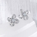 wholesale S925 Sterling Silver All-Over Diamond Zirconia Stud Earrings for Women, Versatile Lucky Four-Leaf Clover Cross-Border New Accessory TEMU-0-1