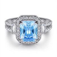 wholesale S925 Sterling Silver Gold-Plated Zircon Rings for Women, Amazon Best-Selling Jewelry-Sky Blue US Size 5#