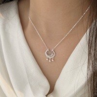 wholesale S925 Sterling Silver Chalcedony Peace Lock Necklace for Women New Chinese Style Luxury Versatile High-End Collarbone Chain-Pure silver (length 40+5CM)