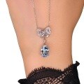 wholesale 925 Sterling Silver Bow Necklace for Women, Summer New Style Blue Aquamarine Ins Style Elegant Pendant-0-4