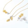 wholesale 925 Silver with White Zircon and K Gold-Plated Maple Leaf Pendant Necklace, Women's Luxury Autumn Winter New Collection-0-3
