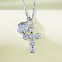 wholesale S925 Silver Daily Luxury Cross Pendant Fashion Versatile Commuter Telescopic Necklace Live Stream Edition-N371 Cross Necklace White Gold &gt;925 Silver