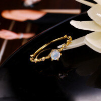 wholesale 925 Silver Japanese Light Jewelry Simple Wave Moonstone Inlaid Zircon Ring, Dunli New Style Ring Wholesale-Moonstone Wave Ring (Hong Kong)  Size 17